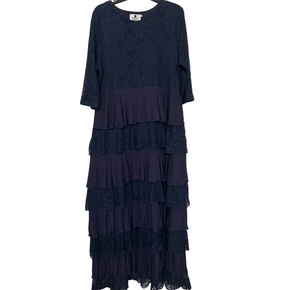 Dainty Jewells Dresses & Skirts - Dainty Jewels Navy Blue Modest Lace Tiered Ruffle Maxi Dress 3X Cottagecore